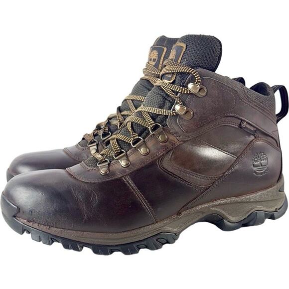 Timberland Mt Maddsen Mid Waterproof Hiking Boots Mens 12 Brown Leather Logo - Picture 1 of 12